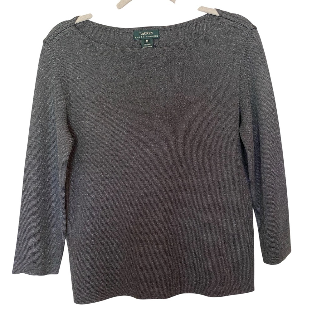 Lauren Ralph Lauren women’s gray shimmer 3/4 sleeve top size M metallic party